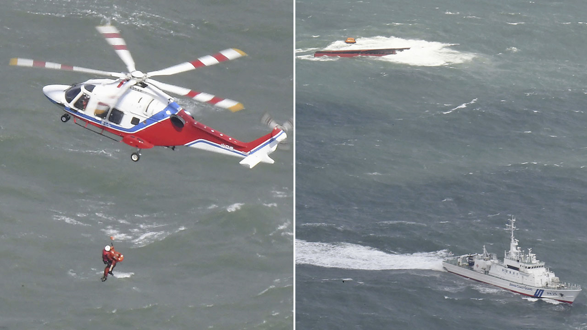 Rescue operations after tanker capsizes near Japan