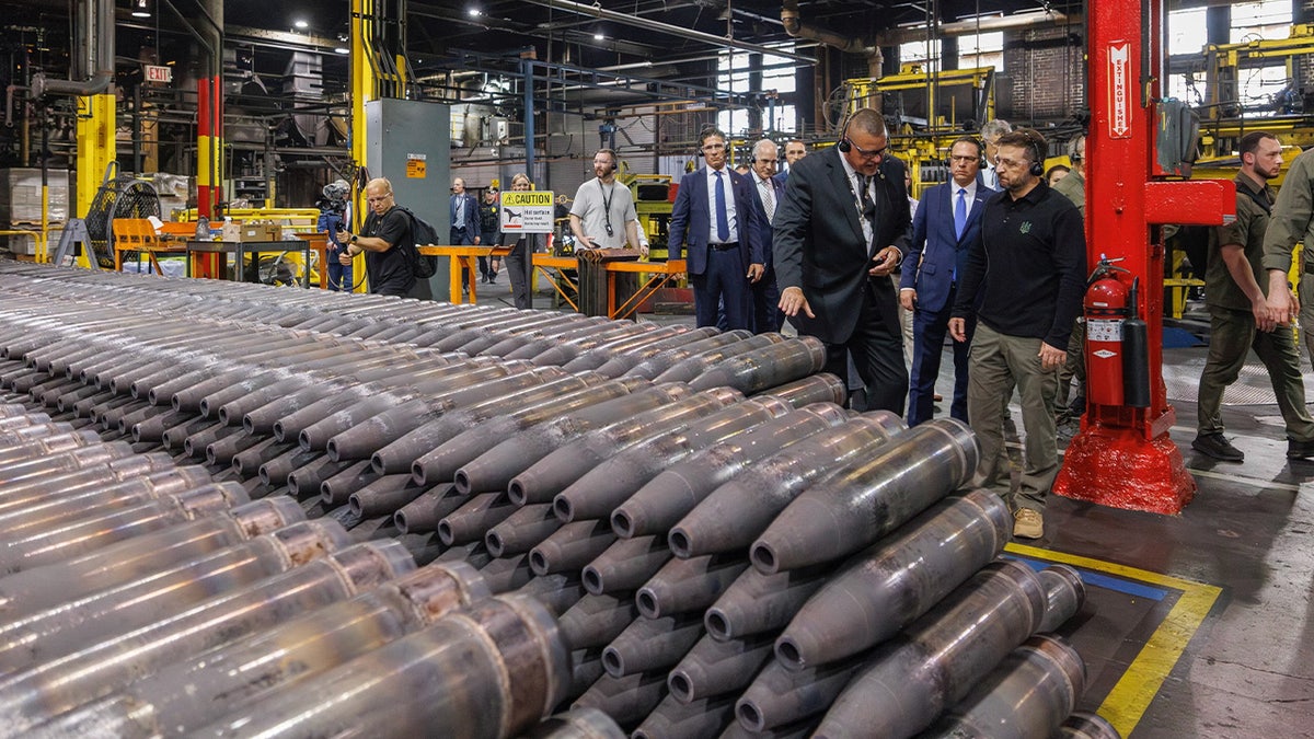 Ukrainian President Volodymyr Zelenskyy visits the Scranton Army Ammunition Plant in Scranton, Pa., on Sept. 22, 2024.