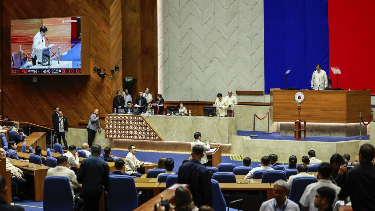 House Speaker Martin Romualdez, top right, presides over the impeachment proceedings