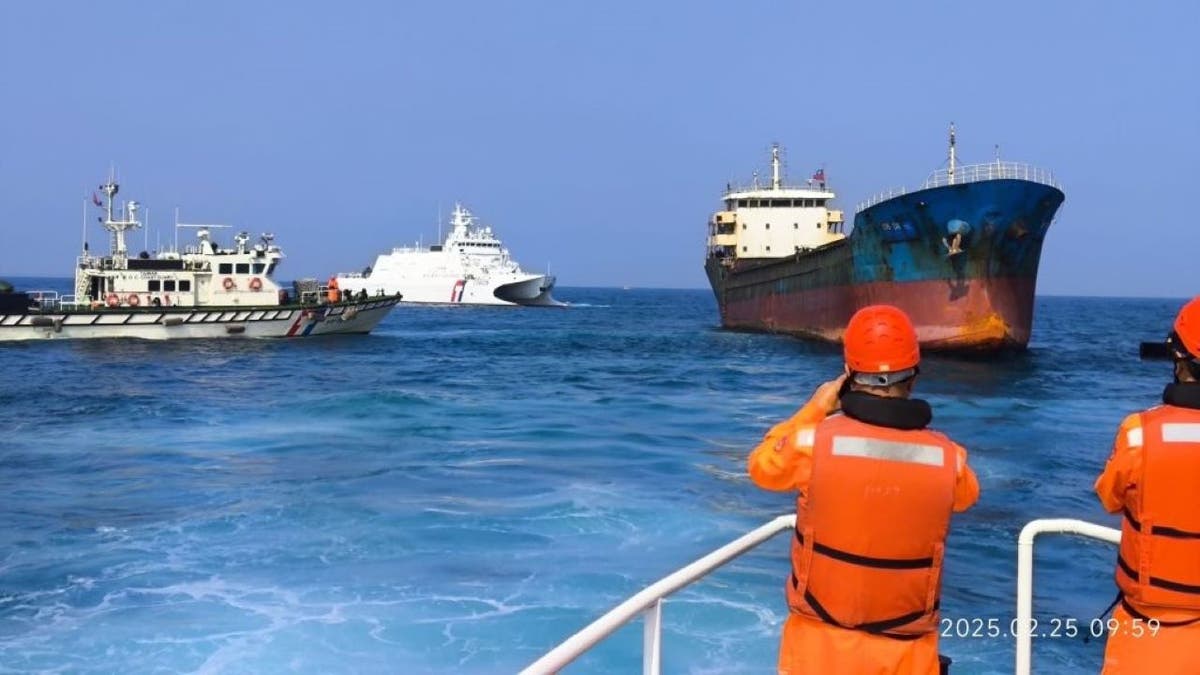 PENGHU, TAIWAN - FEBRUARY 25: (EDITORIAL USE ONLY - MANDATORY CREDIT - ' TAIWAN COAST GUARD / HANDOUT' - DO NOT OBSTRUCT LOGO - NO MARKETING, NO ADVERTISING CAMPAIGNS - DISTRIBUTED AS A SERVICE TO CLIENTS) Two Taiwan Coast Guard personnel board a Togo-flagged a cargo ship to conduct inspection, as the cargo ship is suspected of damaging a submarine cable connecting Taiwan Island and Penghu Island, in waters off Penghu, Taiwan, on February 25, 2025. The Togo-flagged cargo ship, which is said to be a Flag of Convenience (FOC) merchant ship with Chinese investors background, has now been detained by the Taiwan Coast Guard on suspicion of having involved in the damage to a submarine capable that disrupts network communications in the Taiwanese territory of Penghu Island, according to Taiwanese authorities and media reports. (Photo by Taiwan Coast Guard / Handout/Anadolu via Getty Images)
