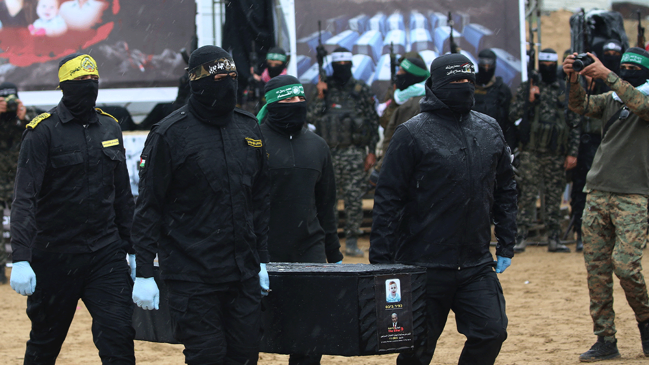 Hamas members carrying coffin