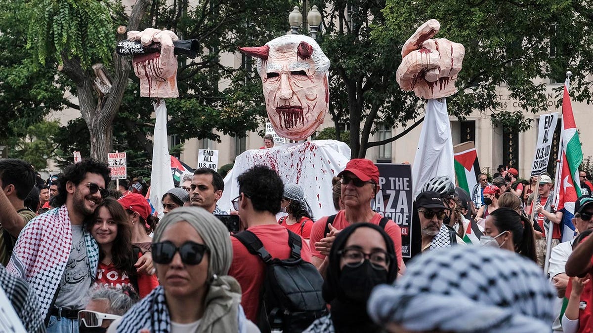 Anti-Israel activists march on Washington, D.C. during Israeli Prime Minister Netanyahu's Address To Congress