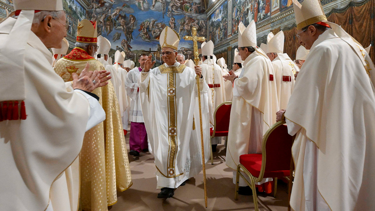 Pope Leo XIV during his first mass as pope at the Sistine Chapel