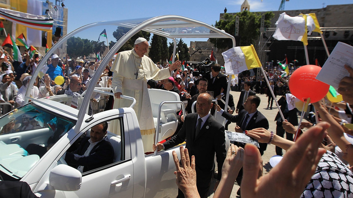 Pope Francis in popemobile in Bethlehem