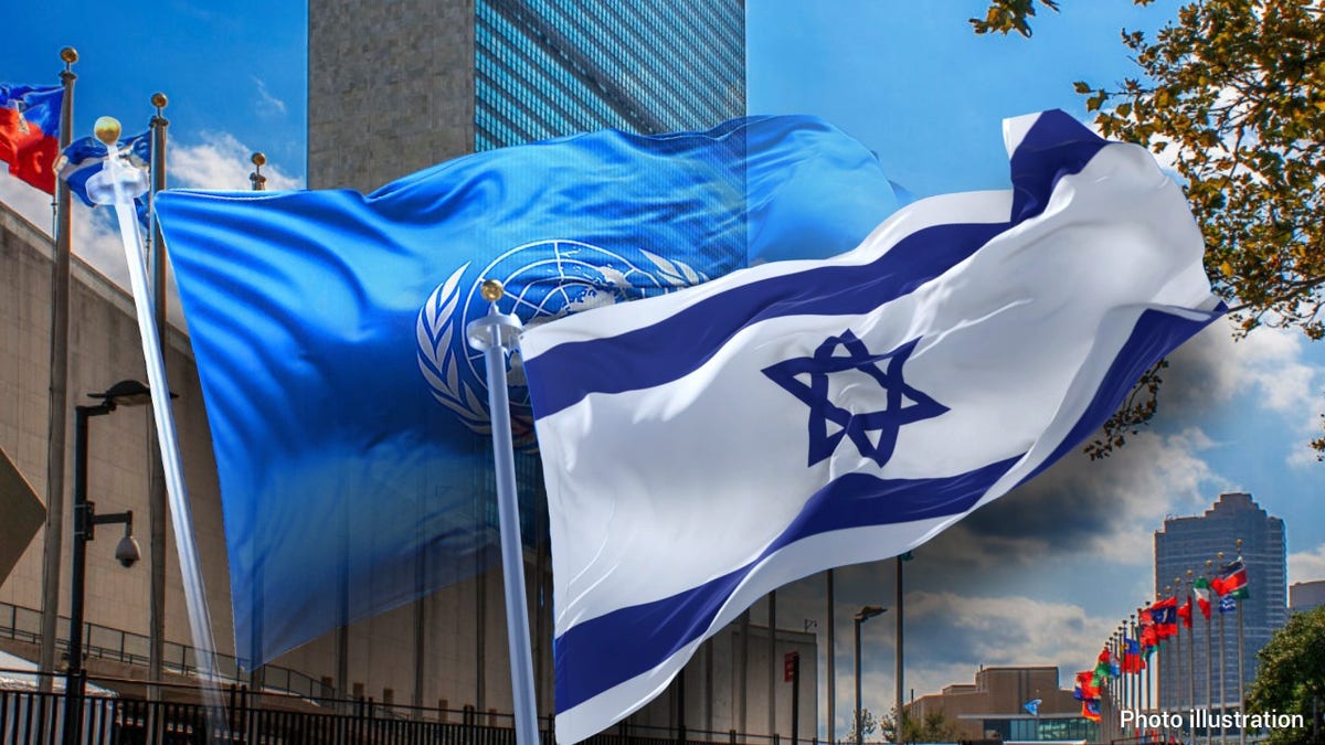 UN and Israel flags flying
