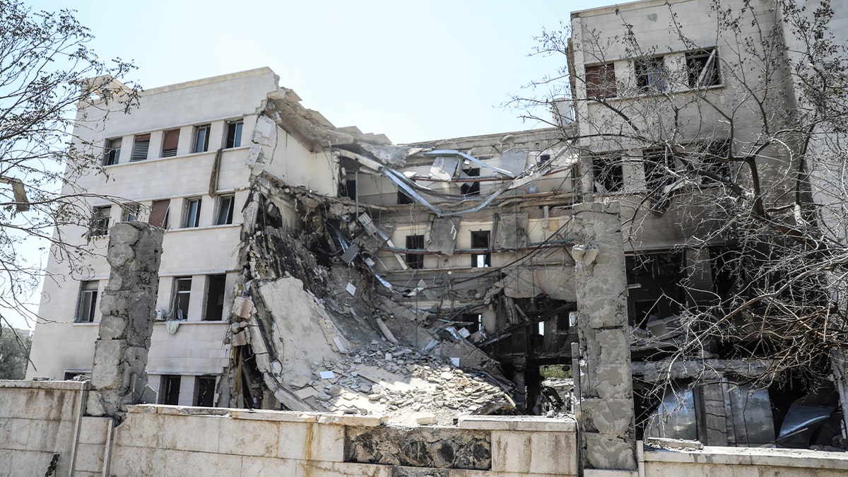 A view of damage at the Syrian General Staff headquarters and nearby buildings following Israeli airstrikes targeting the capital Damascus, Syria on July 17, 2025. (Photo by Izettin Kasim/Anadolu via Getty Images)