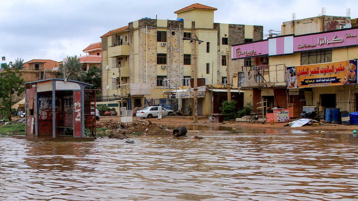 Flood water inundates a main street