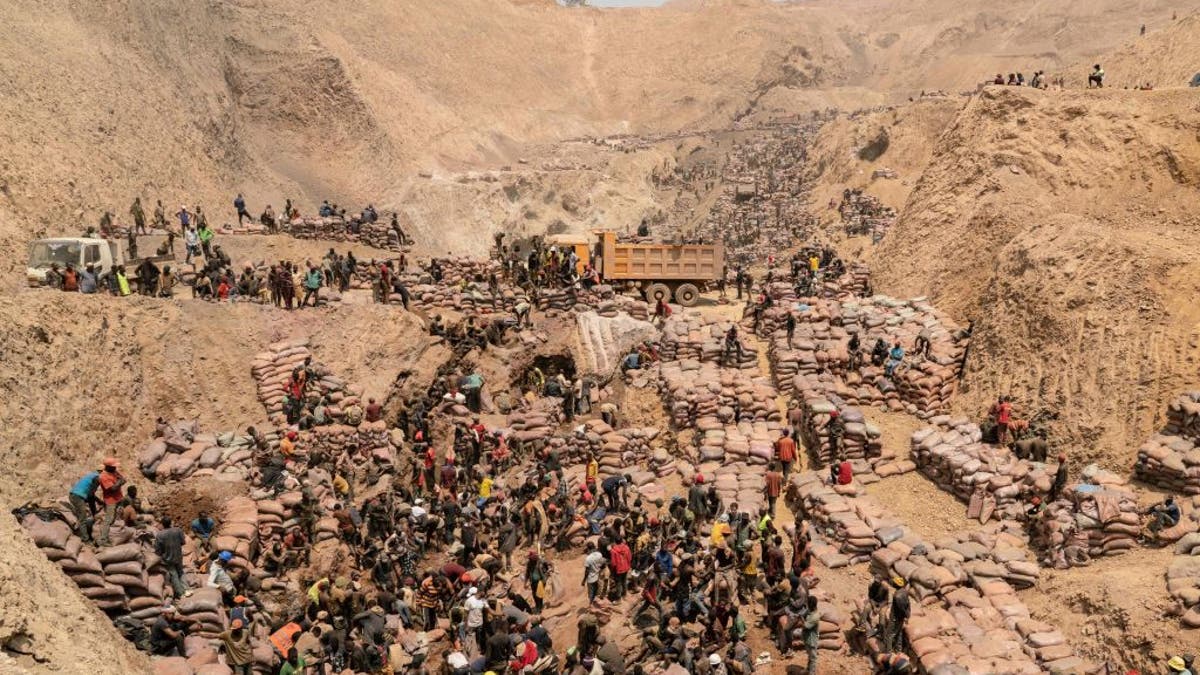 A picture of artisanal miners working at a cobalt mine in the DRC on Oct. 12, 2022.