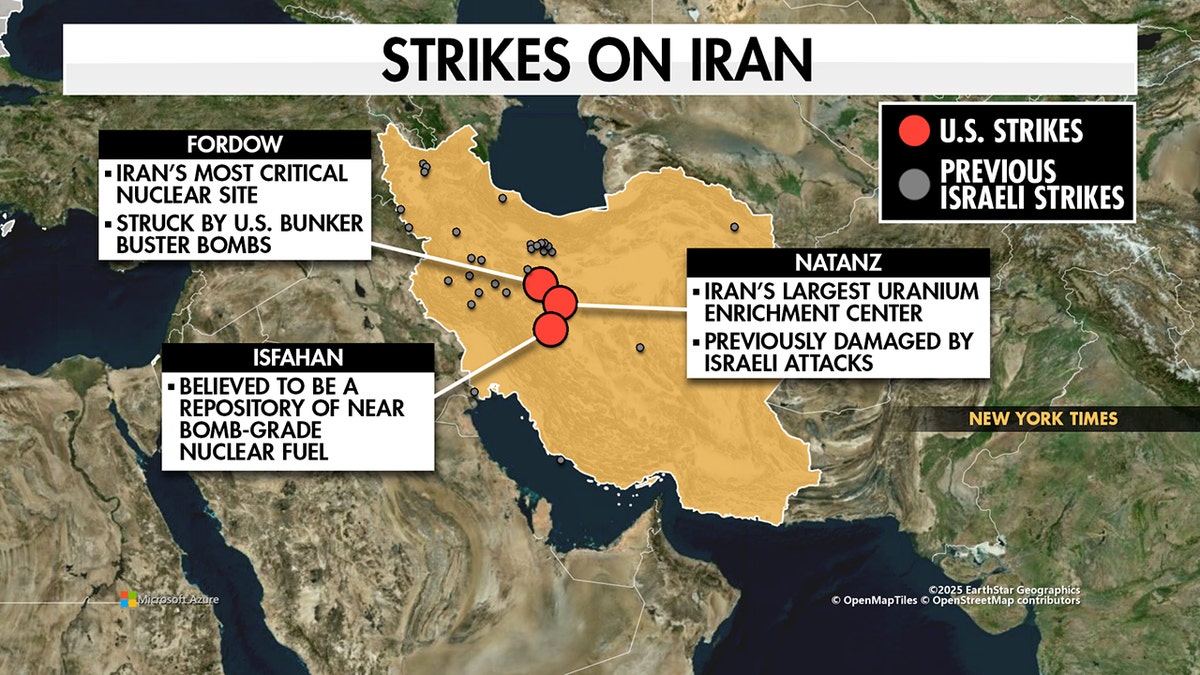 Map of US strikes on Iran