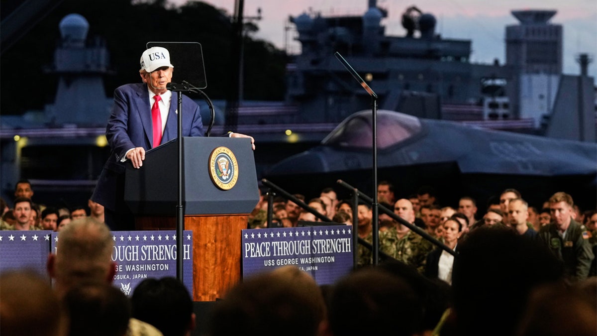 trump addresses troops at uss george washington