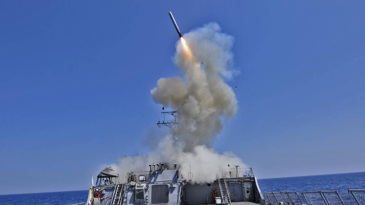 File - In a March 29, 2011 photo provided by the U.S. Navy, the guided-missile destroyer USS Barry launches a Tomahawk cruise missile from their location in the Mediterraiean Sea to support U.S. military forces assisting the international response to the unrest in Libya. (AP Photo/U.S. Navy, MC3 Jonathan Sunderman)