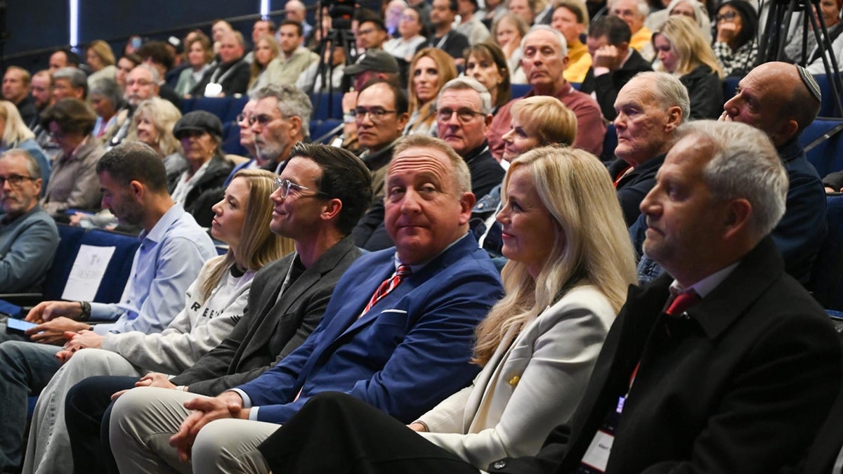 Attendees at the Charlie Kirk memorial in Jerusalem.