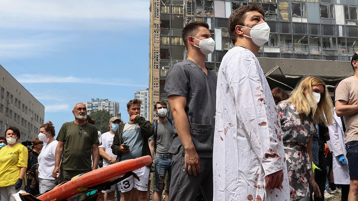 Aftermath of missile strike in Ukraine.