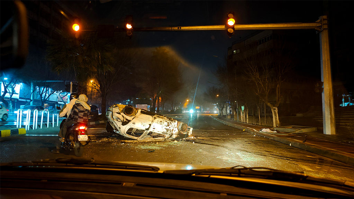 Overturned car in Iran