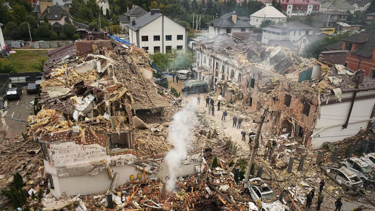 An apartment building struck by drones in Kyiv