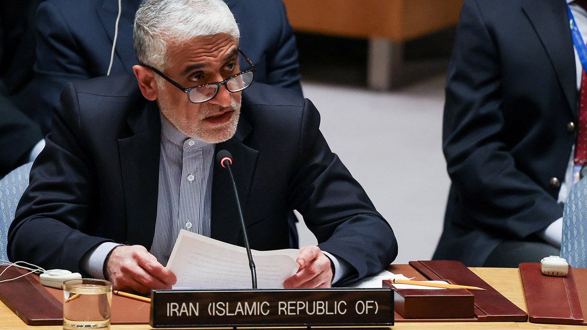 Iran's Ambassador to the United Nations, Amir-Saeid Iravani attends a United Nations Security Council meeting, after the U.S. and Israel launched strikes on Iran, at U.N. headquarters in New York City, U.S. Feb. 28, 2026. 