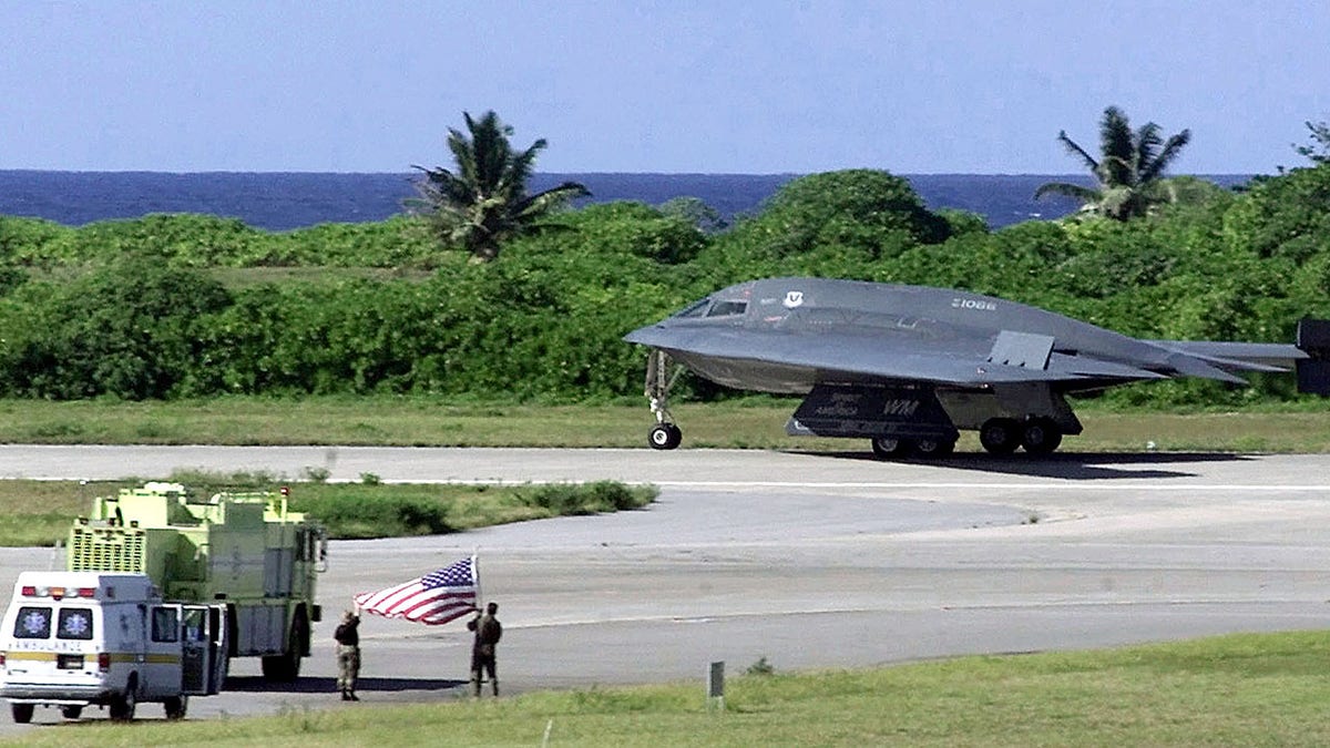 B-2 bomber at Diego Garcia base in Indian Ocean