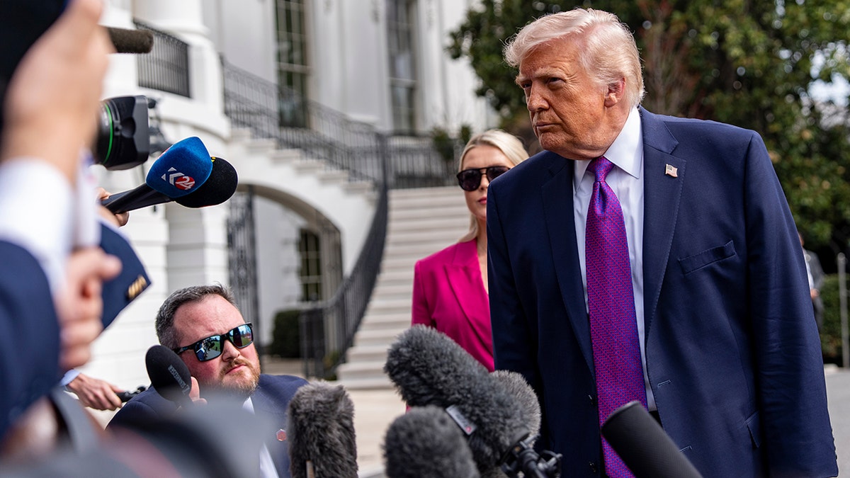 President Donald Trump speaks to reporters