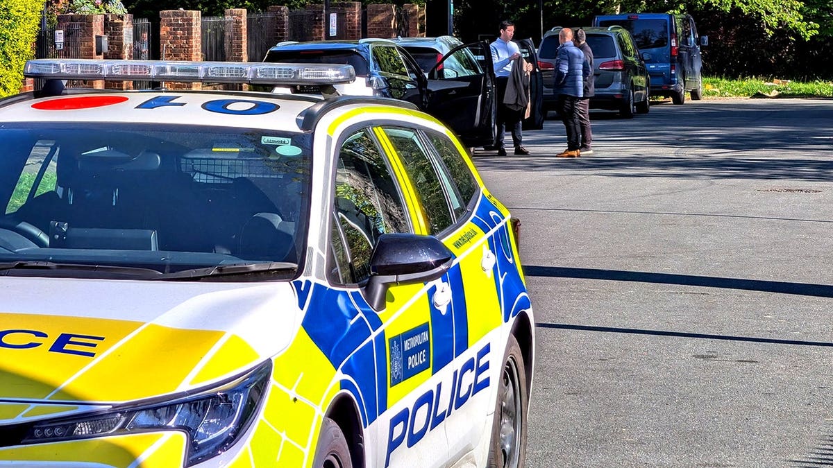 Police officers patrolling near Kenton United Synagogue in Harrow