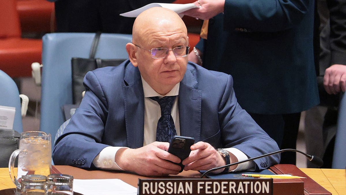 Ambassador Vassily Nebenzia seated in a meeting room at the United Nations headquarters
