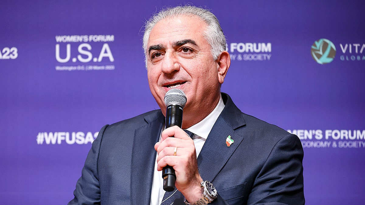 Reza Pahlavi speaking at the 2023 Women’s Forum in Washington, D.C.