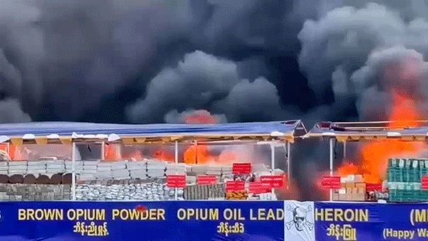 Drugs set on fire in Burma