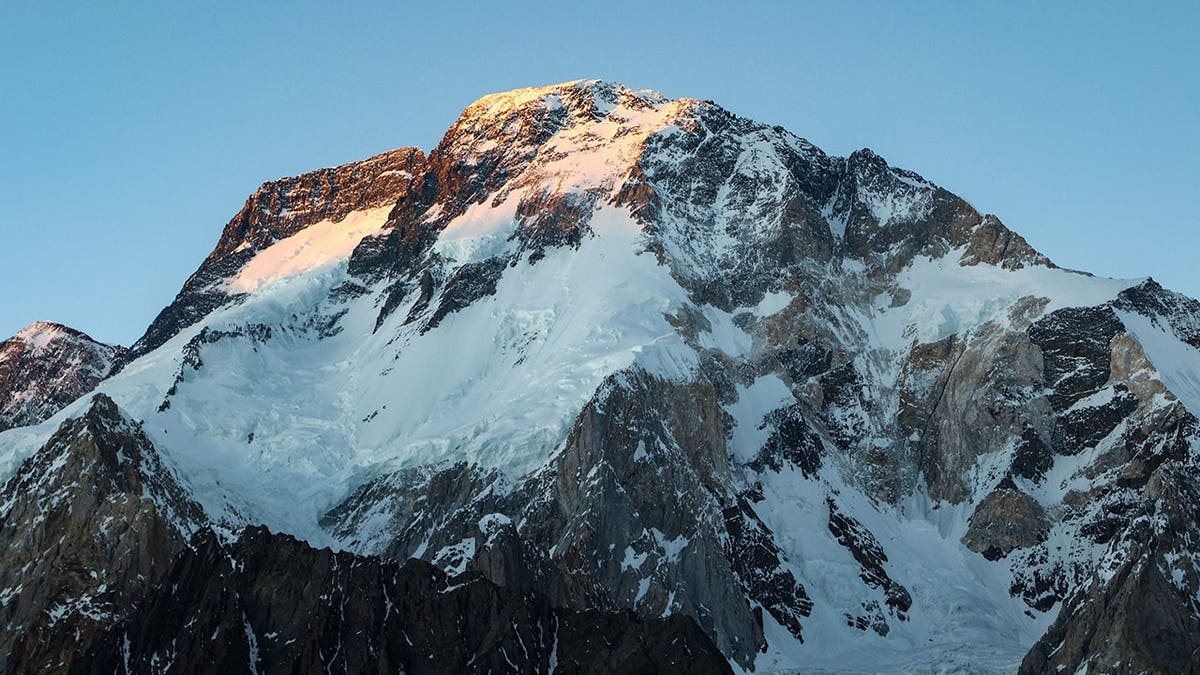 Broad Peak mountain rises in the Karakoram range in Gilgit-Baltistan, Pakistan.