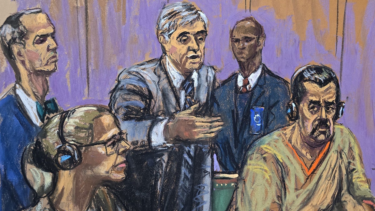 Nicolas Maduro, Cilia Flores, Mark Donnelly, and Barry Pollack seated during a legal hearing.