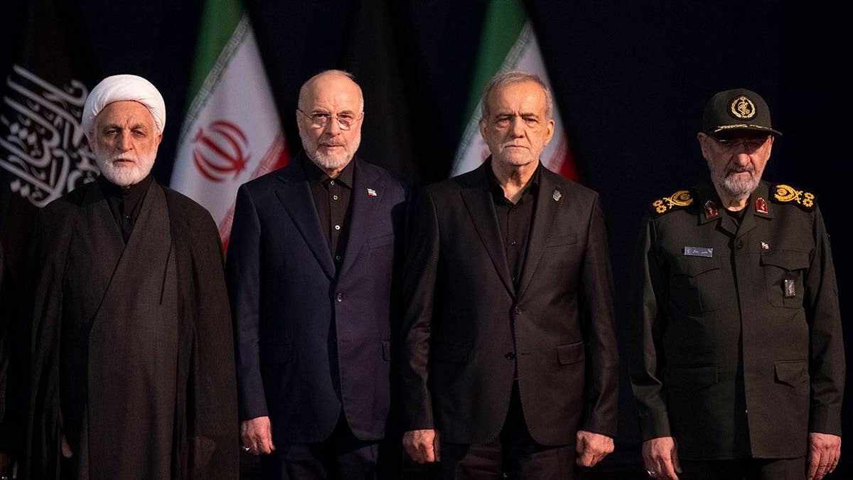 Iranian Parliament Speaker Mohammad Bagher Ghalibaf, Chief Justice of Iran Gholam-Hossein Mohseni-Eje'i, Iranian President Masoud Pezeshkian, and an IRGC commander general Mohsen Rezaee