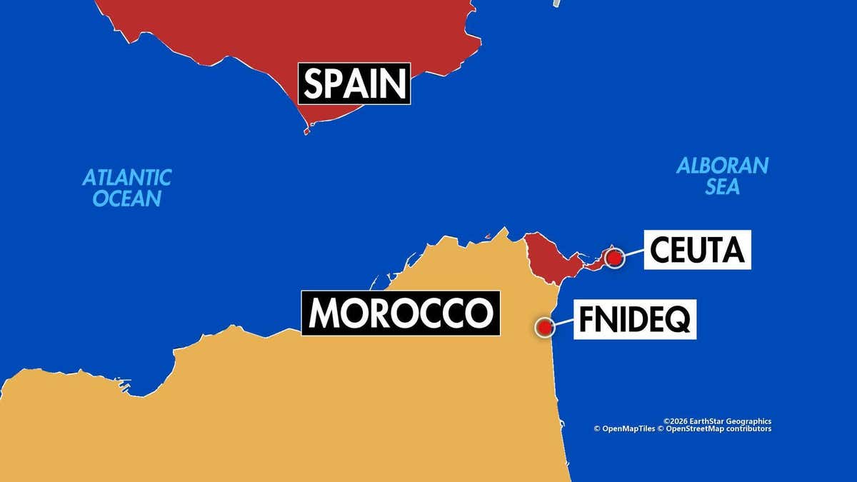 Map showing Spain, Morocco, and Spain's Cueta