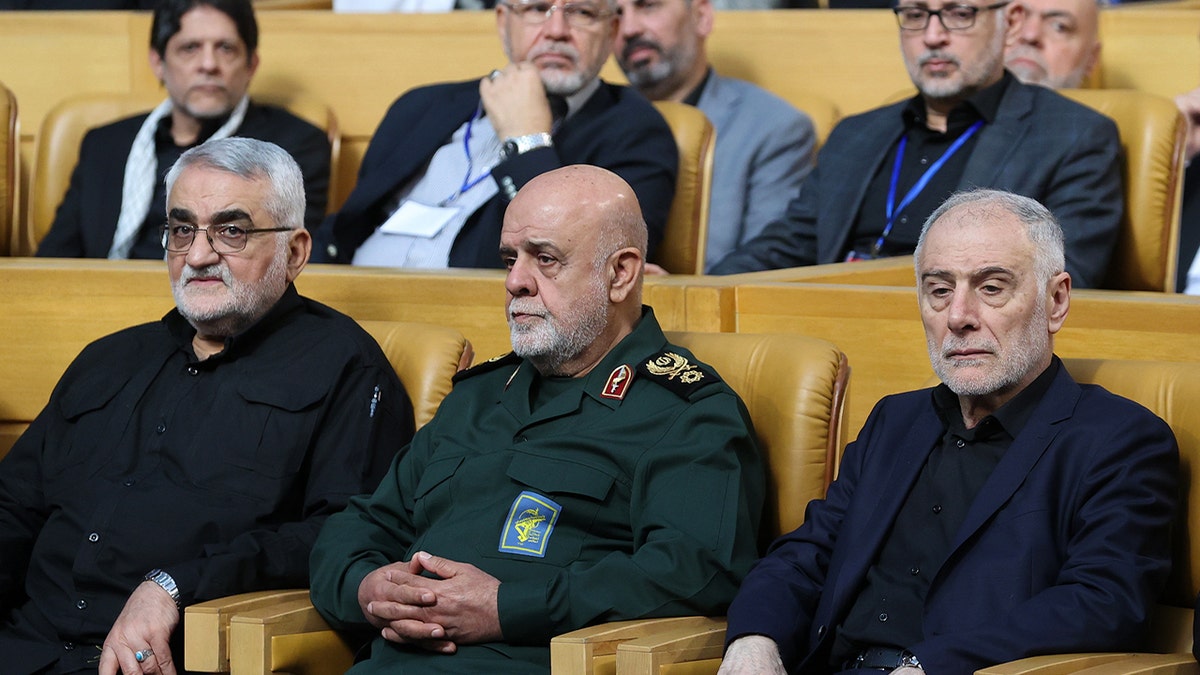 Major General Ali Abdollahi (2nd L), commander of the Khatam al-Anbiya Central Headquarters, attends the 'Leader of Resistance: Imam Khomeini International Conference' where Iranian President Masoud Pezeshkian delivered a speech in Tehran, Iran, on July 4, 2026.