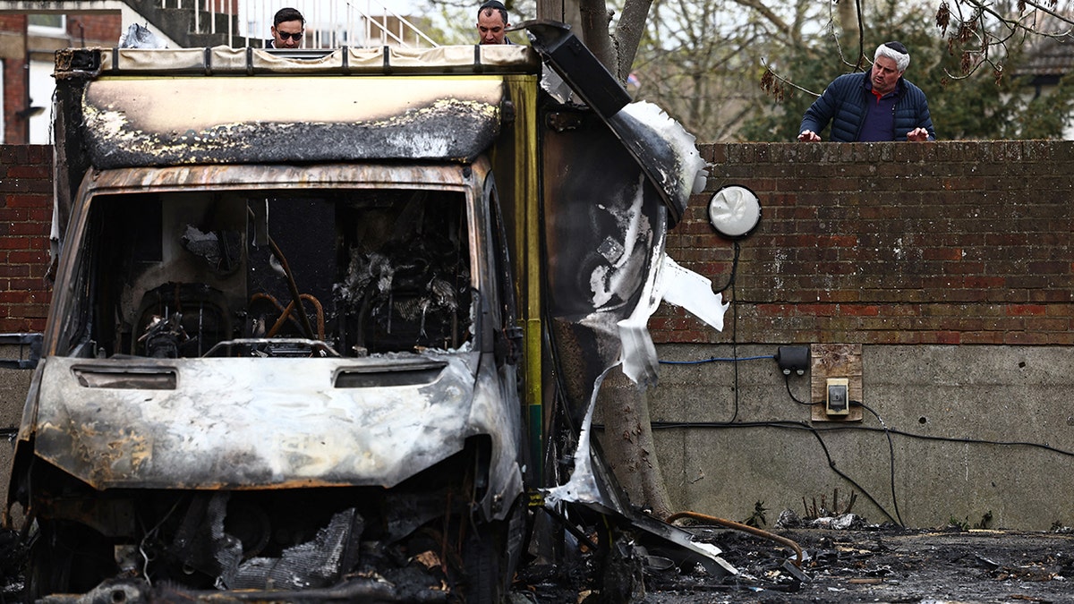 Aftermath of arson attack on ambulances in London