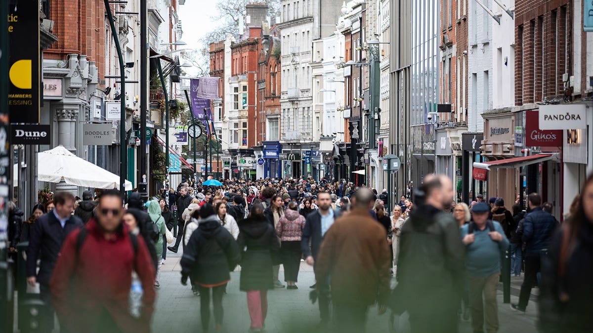 Crowds of shoppers on Grafton Street in Dublin, Ireland