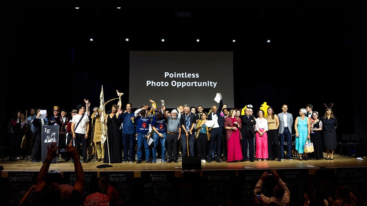 Ig Nobel Prize winners pose for a group picture at the Zurich Convention Center.