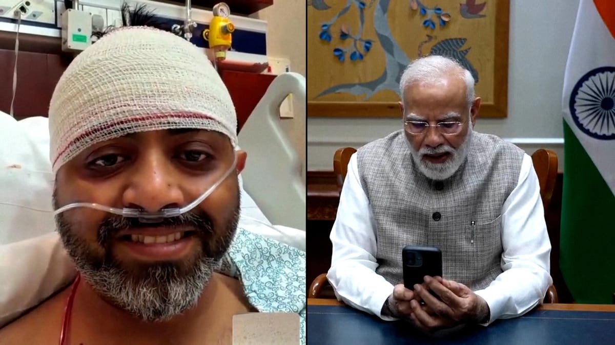 A side by side image of Capt. Smit Machchhar, the FlyDubai pilot who was stabbed in mid air on Sept. 30, 2026, and India Prime Minister Narenda Modi during an Oct. 2, 2026 phone call between the pair.