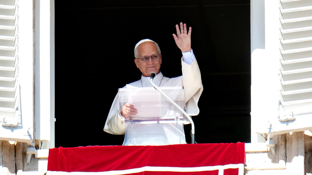 Pope Leo XIV delivers the Angelus prayer in St. Peter's Square at the Vatican, Sunday, Oct. 11, 2026.