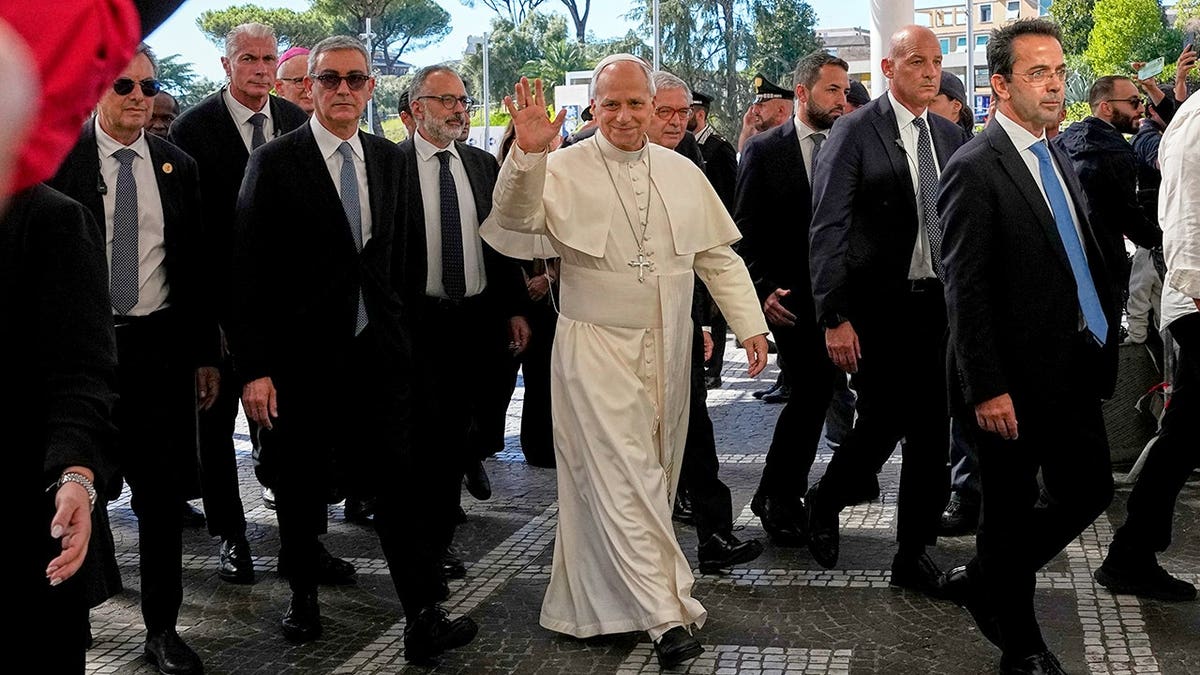 Pope Leo XIV arrives at the Agostino Gemelli Polyclinic in Rome.