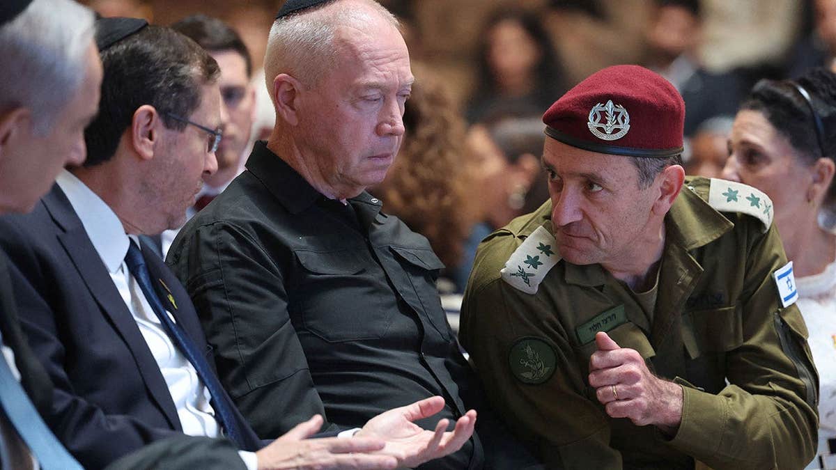 Israel's President Isaac Herzog, Israel's Defence Minister Yoav Galant and IDF Chief of Staff Herzi Halev