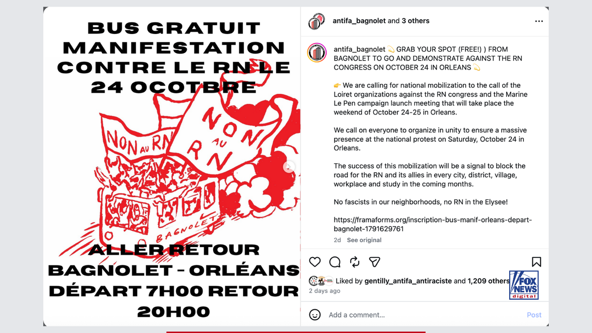 A wide coalition of groups including Antifa organizations is moving protesters to protests Oct. 24, 2026, in France.