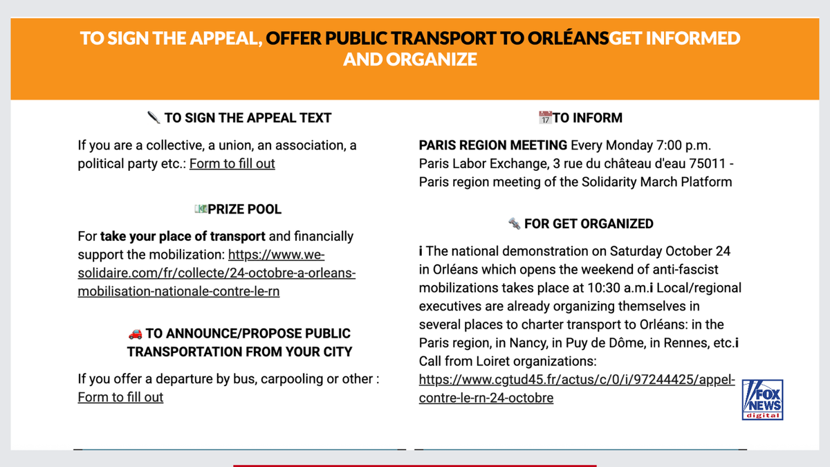 A wide coalition of groups including Antifa organizations is moving protesters to protests Oct. 24, 2026, in France.